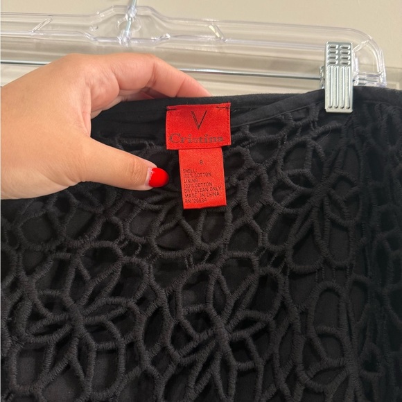 SOLD - 100% Cotton V Cristina Black Embellished Cut-Out Pencil Skirt - Picture 4 of 5